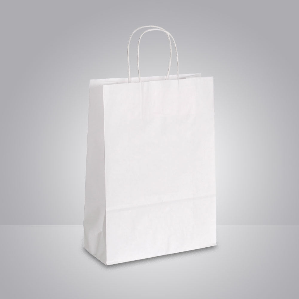 papiertasche in weiß mit gedrehten papierkordeln ohne druck