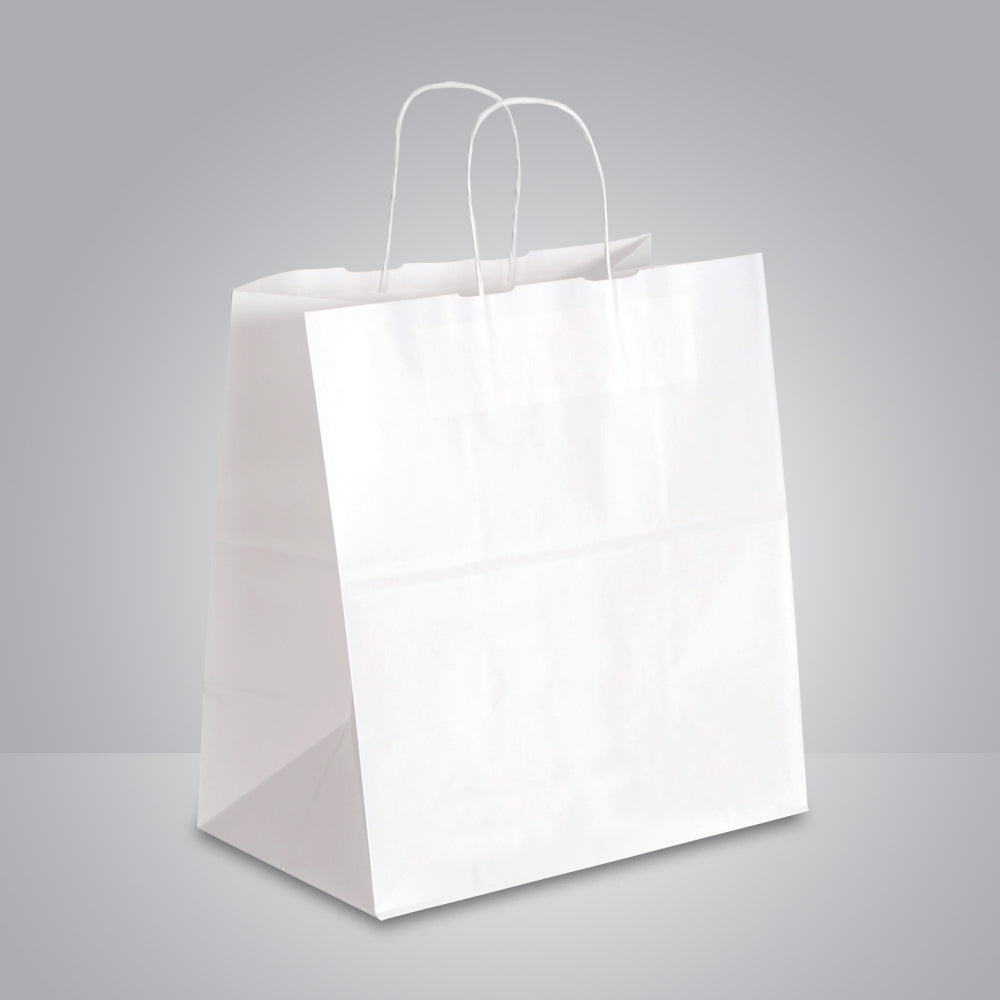 takeaway tasche mit gedrehten papierkordeln in weiss