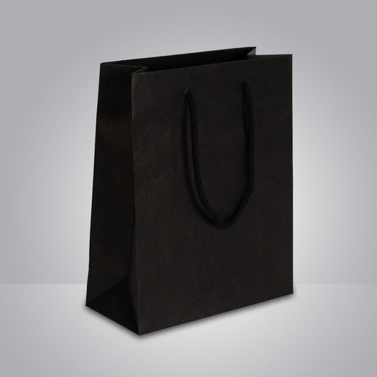 hochwertige schwarze papiertasche mit baumwollkordeln mit Bedruckung moeglich