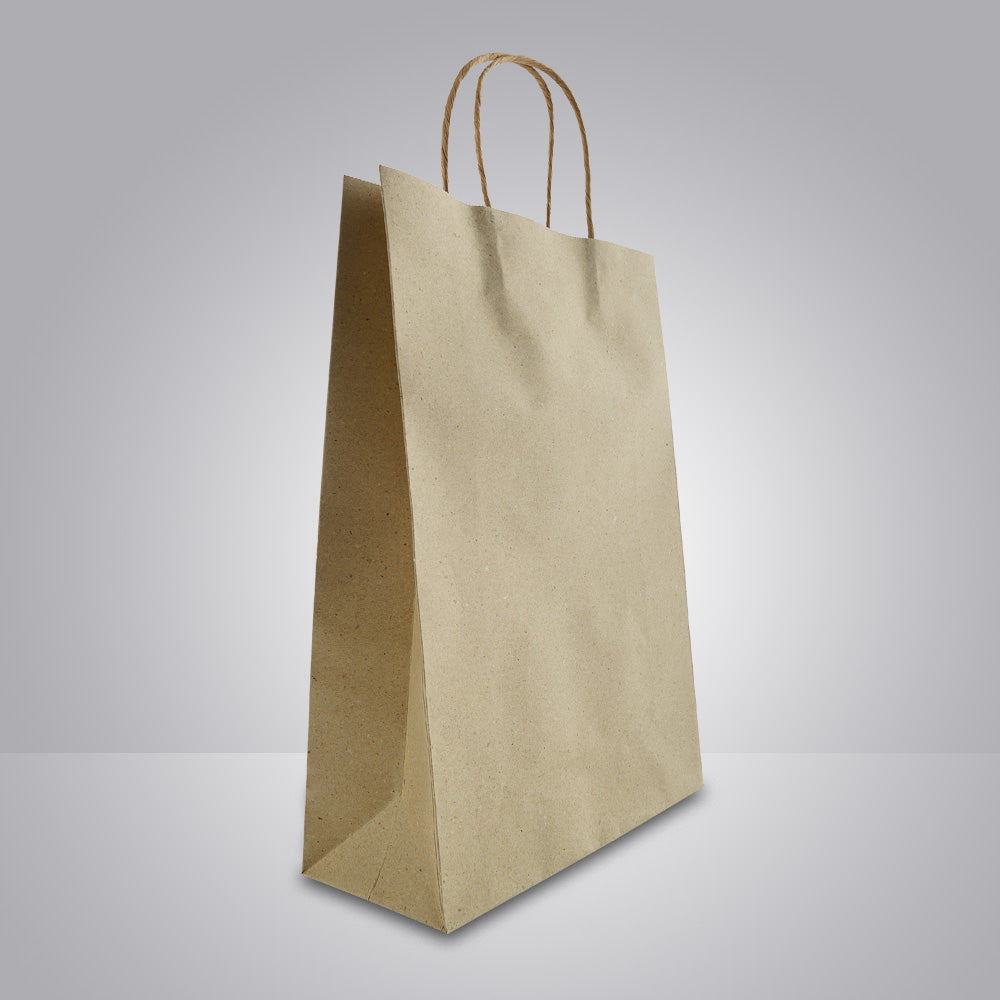 Papiertasche aus Graspapier und gedrehten Kordeln