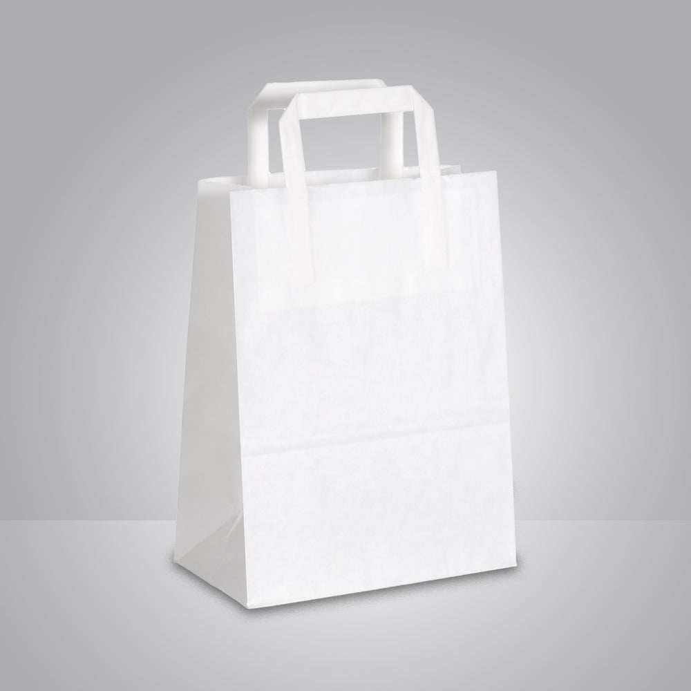 papiertasche in weiß mit flachen Henkeln mit Bedruckung möglich