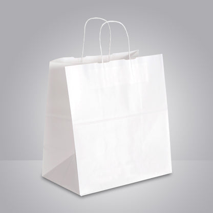 takeaway tasche mit gedrehten papierkordeln in weiss